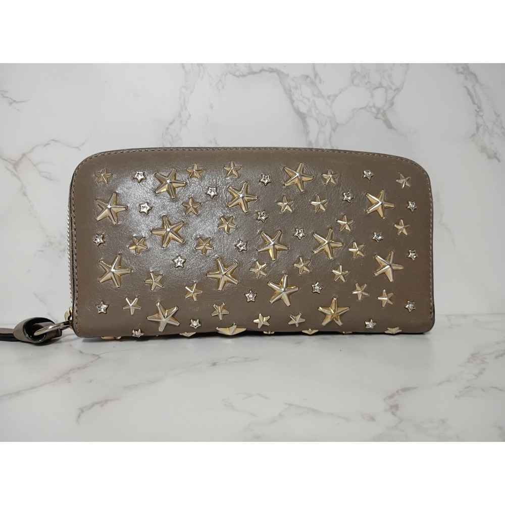 JIMMY CHOO Filipa Star-Studded Zip-Around Brown Leather Wallet - EUC - Picture 2 of 9